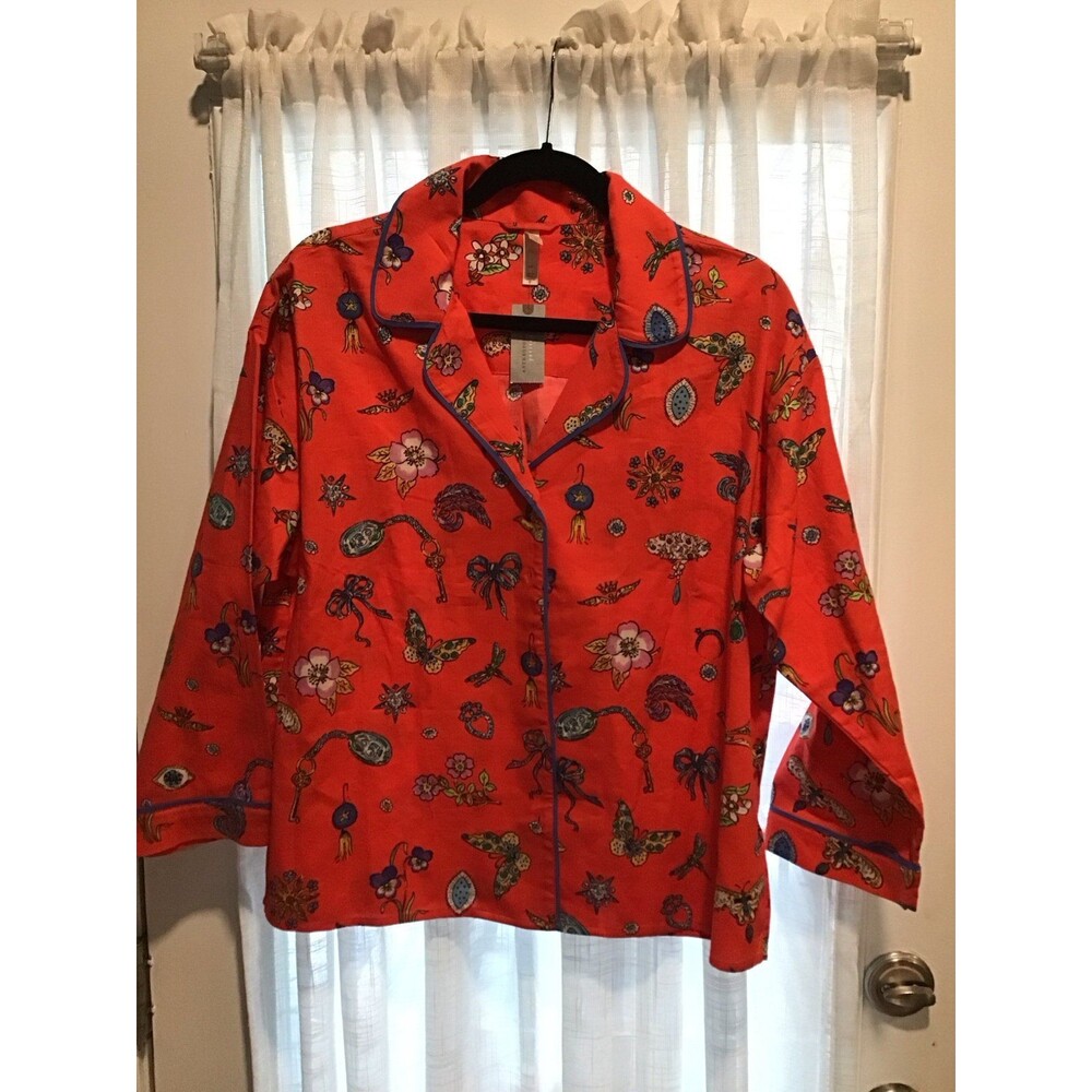 Anthropologie SNL Jane Wickline Printed button up PJ Top NWT